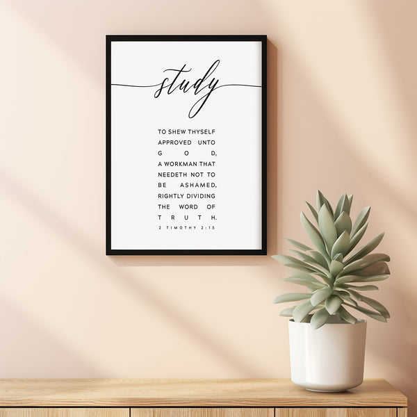 2 Timothy 2:15 KJV 'Study to Show Thyself Approved' Bible Verse Poster - Large Scripture Wall Decor for Christian Inspiration