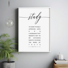 2 Timothy 2:15 KJV 'Study to Show Thyself Approved' Bible Verse Poster - Large Scripture Wall Decor for Christian Inspiration