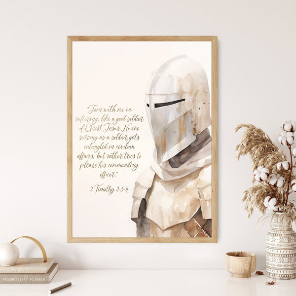 2 Timothy 23-4 Bible Quote Soldier of Christ Canvas Wall Art Poster Modern Minimalist Scripture Watercolor Boho Christian Home Easter Print 1659784388