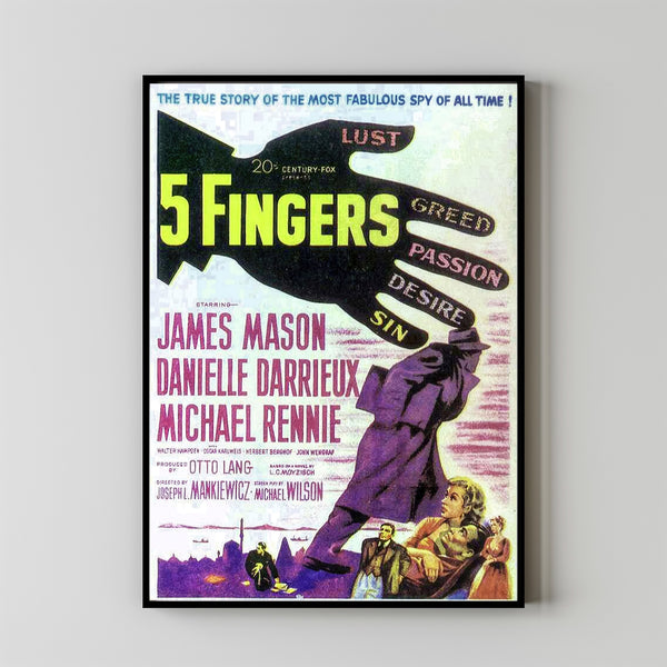 5 Fingers (1952) Movie Poster, Canvas Material Gift, Home Decor, Live Room Wall Art DS04