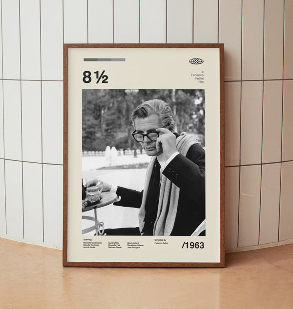 8 12 Movie Poster - Marcello Mastroianni Federico Fellini - Vintage Minimalist Midcentury Wall Art Print 1516956404