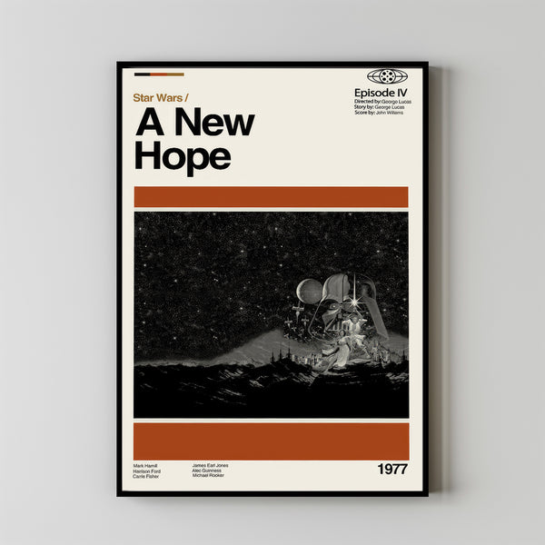 A New Hope Episode IV Poster, George Lucas Movie, Star Wars Film, Retro Movie Poster, Modern Vintage, Movie Poster, Minimal Movie Art