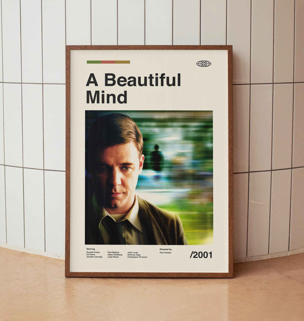 A Beautiful Mind Vintage Movie Poster - Russell Crowe - Minimalist Midcentury Wall Art Print