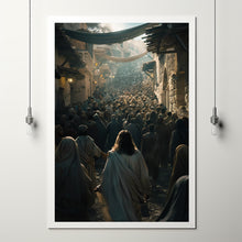 Jesus Walking Towards A Crowd Of People Poster, Gift Trendy Living Room Home Decor Framed Canvas Christian Nursery Decor