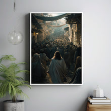 Jesus Walking Towards A Crowd Of People Poster, Gift Trendy Living Room Home Decor Framed Canvas Christian Nursery Decor
