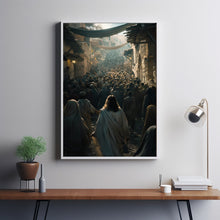 Jesus Walking Towards A Crowd Of People Poster, Gift Trendy Living Room Home Decor Framed Canvas Christian Nursery Decor