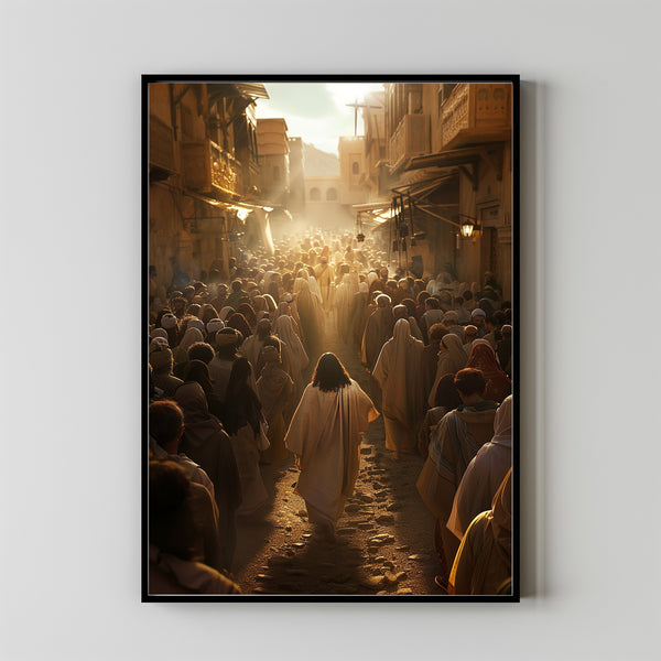 Jesus Walking Towards A Crowd Of People Poster, Gift Trendy Living Room Home Decor Framed Canvas Christian Nursery Decor 2