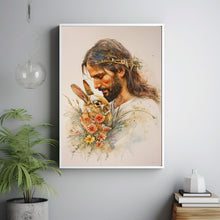 Divine Comfort A Serene Digital Artwork of Jesus Embracing a Bunny