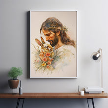 Divine Comfort A Serene Digital Artwork of Jesus Embracing a Bunny