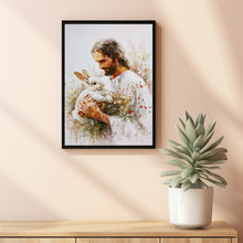 Divine Comfort A Serene Digital Artwork of Jesus Embracing a Bunny 1