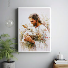 Divine Comfort A Serene Digital Artwork of Jesus Embracing a Bunny 1