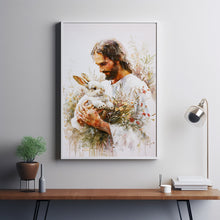 Divine Comfort A Serene Digital Artwork of Jesus Embracing a Bunny 1