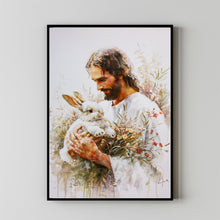 Divine Comfort A Serene Digital Artwork of Jesus Embracing a Bunny 1
