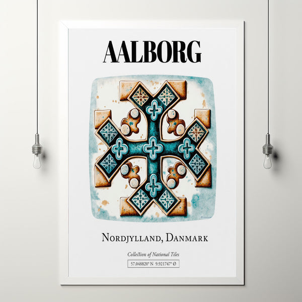 Aalborg, Nordjylland, Denmark, Traditional Heraldic Cross Tile Aesthetic Wall Decor Print Poster