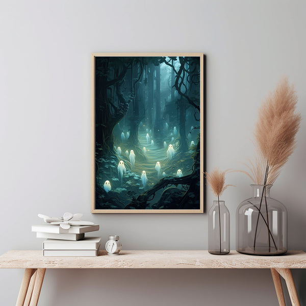 Enchanting Forest Spirits Kodama Poster - Mystical Wall Art for Nature Lovers, Magical Forest Gift, Eco-Friendly Home Decor