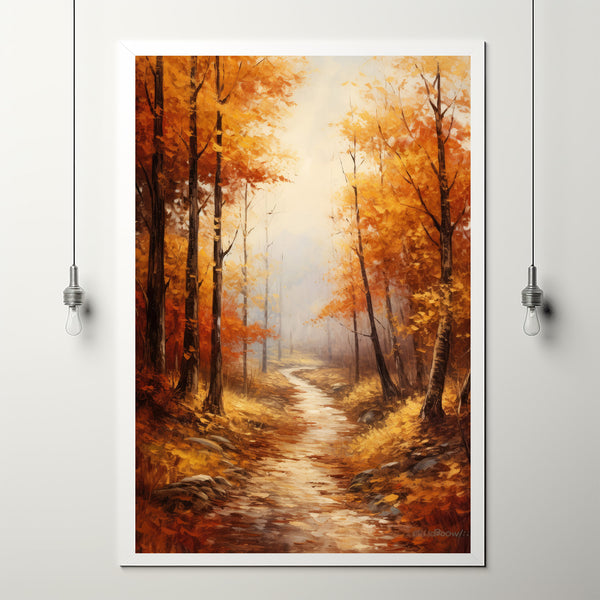 Autumn Forest Trail Art Print - Realistic Landscape Painting - Fall Home Wall Decor - Perfect To Gift Landscape Lovers