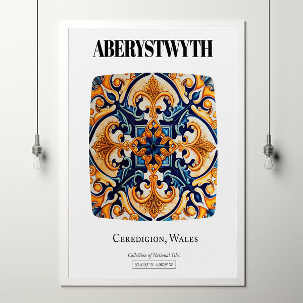 Aberystwyth, Ceredigion, Wales, Traditional Tile Pattern Aesthetic Wall Art Decor Print Poster