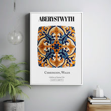 Aberystwyth, Ceredigion, Wales, Traditional Tile Pattern Aesthetic Wall Art Decor Print Poster