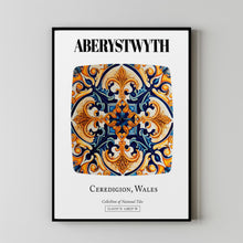 Aberystwyth, Ceredigion, Wales, Traditional Tile Pattern Aesthetic Wall Art Decor Print Poster