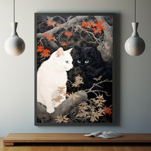 Black and White Cats Playing Together Poster - Japanese Style | Ideal Wall Art for Cat Lovers