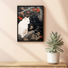 Black and White Cats Playing Together Poster - Japanese Style | Ideal Wall Art for Cat Lovers