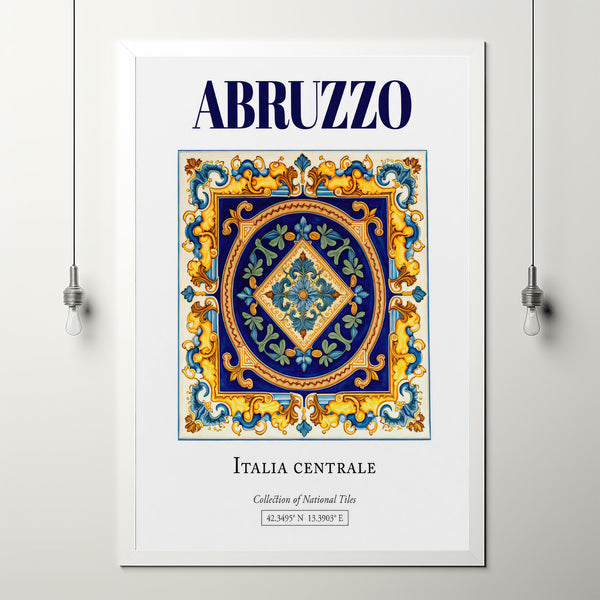 Abruzzo, Italia Centrale, Italy, Aesthetic Folk Traditional Maiolica Tile, Wall Decor Print Poster, Living Room Decor