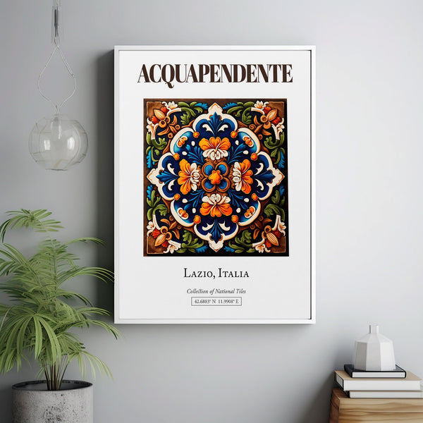 Acquapendente, Lazio, Italy, Aesthetic Traditional Maiolica Tile, Wall Decor Print Poster, Kitchen Wall Art