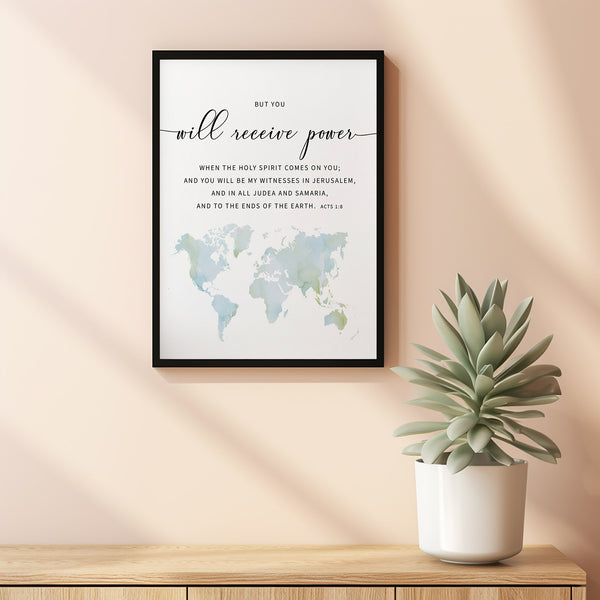 Acts 1:8 'Be My Witness' Bible Verse Wall Art - Empowering Scripture Poster for Christian Inspiration