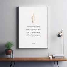 Acts 246 They Broke Bread In Their Homes Bible Verse Poster, Minimalist Christian Dining Room Wall Art, Floral Kitchen Scripture Sign