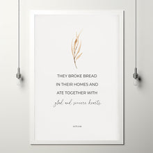 Acts 246 They Broke Bread In Their Homes Bible Verse Poster, Minimalist Christian Dining Room Wall Art, Floral Kitchen Scripture Sign