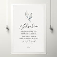 Acts 412 Salvation Easter Bible Verse Poster Wall Art with a Watercolor Green Leaves, Christian Easter Scripture Decor Poster