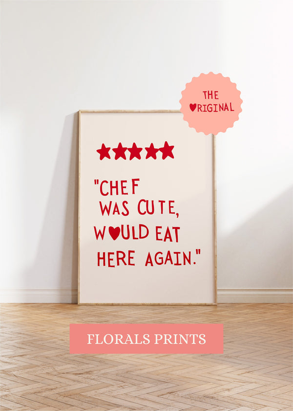 Aesthetic Kitchen Decor Cute Cooking Art Kitchen Wall Art Print Minimalist Heart Print Red Chef Art Print  Wall Art THE ORIGINAL 1482944655