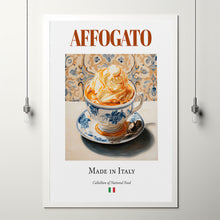 Affogato on Maiolica tile plate, Traditional Italian Food Wall Art Print Poster, Kitchen and Café Decor, Foodie Gift