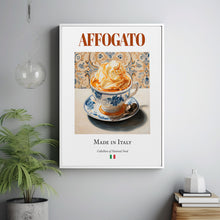 Affogato on Maiolica tile plate, Traditional Italian Food Wall Art Print Poster, Kitchen and Café Decor, Foodie Gift