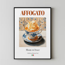 Affogato on Maiolica tile plate, Traditional Italian Food Wall Art Print Poster, Kitchen and Café Decor, Foodie Gift