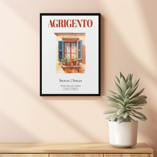 Agrigento (Sicilia, Italia) Travel Print Poster, Traditional Window Watercolor Illustration Wall Décor, Italy Lover Gift