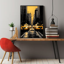 Three Yellow Taxis at Traffic Light Poster - Iconic New York City Travel Print | Traditional US Travel Art