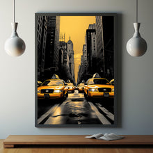 Three Yellow Taxis at Traffic Light Poster - Iconic New York City Travel Print | Traditional US Travel Art