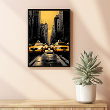 Three Yellow Taxis at Traffic Light Poster - Iconic New York City Travel Print | Traditional US Travel Art