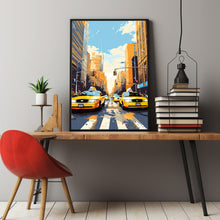 Yellow Taxis at Traffic Light Poster - Iconic New York City Travel Print | Classic American Urban Scene