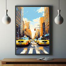 Yellow Taxis at Traffic Light Poster - Iconic New York City Travel Print | Classic American Urban Scene