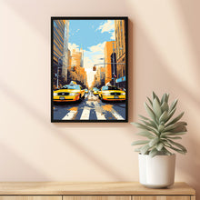 Yellow Taxis at Traffic Light Poster - Iconic New York City Travel Print | Classic American Urban Scene