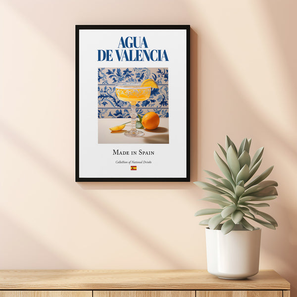 Agua De Valencia на плитке Maiolica, традиционный испанский напиток (напиток), печатный плакат, искусство на кухне и в баре