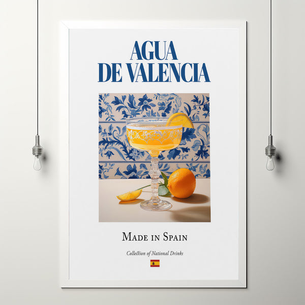 Agua De Valencia на плитке Maiolica, традиционный испанский напиток (напиток), печатный плакат, искусство на кухне и в баре