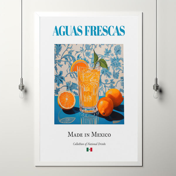 Aguas Frescas on Maiolica Tile, Traditional Mexican Beverage (Drink) Print Poster, Kitchen and Bar Wall Art
