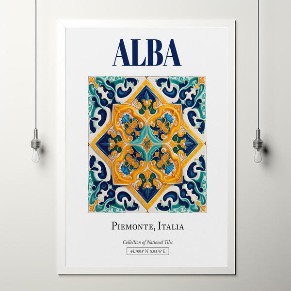 Alba, Piemonte, Italy, Aesthetic Folk Traditional Maiolica Tile, Wall Art Décor Print Poster, Living Room Poster