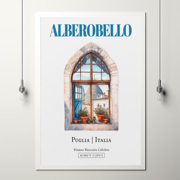 Alberobello (Puglia, Italia) Travel Print Poster, Traditional Window Watercolor Illustration Wall Décor, Italy Lover Gift