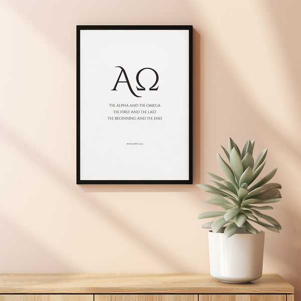 Alpha and Omega Poster Bible Verse Art, Modern Christian Wall Art Poster, Revelation 2213 Minimalist Typography Scripture Art