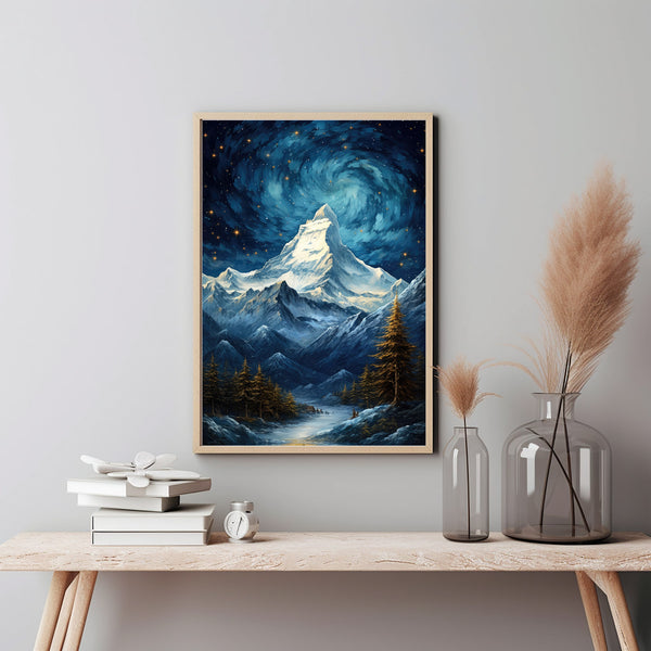 Magnificent Snow-Capped Mountain Metallic Light Poster - Majestic Nature Art