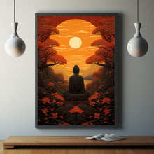 Buddha Meditation Forest Painting - Serene Buddhism Wall Art Print | Tranquil Buddhist Art Poste